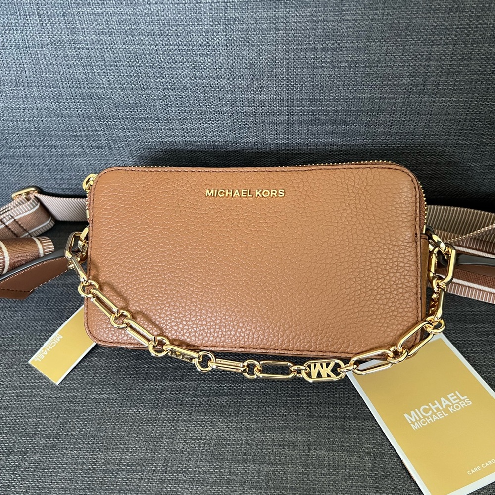 NWT MICHAEL KORS JET SET DOUBLE ZIP CAMERA CHAIN CROSSBODY BAG LEATHER - Picture 4 of 15